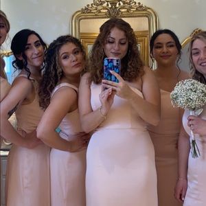 One shoulder Hayley paige bridesmaid dress in color frose.
